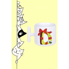 D Harf Yeni Yıl Noel Yılbaşı Tasarım Baskılı Beyaz T Sap Kupa Bardak