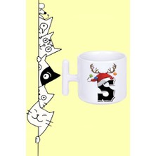 S Harf Noel Yeni Yıl Yılbaşı Tasarım Baskılı Beyaz T Sap Kupa Bardak