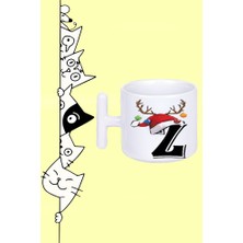 Z Harf Noel Yeni Yıl Yılbaşı Tasarım Baskılı Beyaz T Sap Kupa Bardak