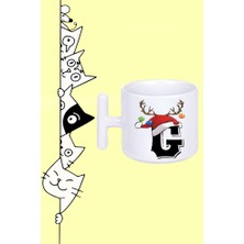 G Harf Noel Yeni Yıl Yılbaşı Tasarım Baskılı Beyaz T Sap Kupa Bardak