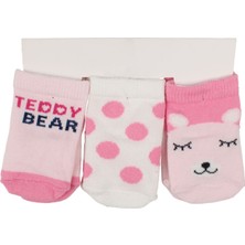 Kız Bebek Pembe Teddy Bear Desenli 3'lü Çorap 0-6 Ay