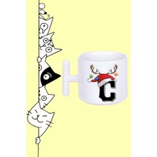 C Harf Yeni Yıl Noel Yılbaşı Tasarım Baskılı Beyaz T Sap Kupa Bardak