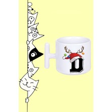 D Harf Yeni Yıl Noel Yılbaşı Tasarım Baskılı Beyaz T Sap Kupa Bardak