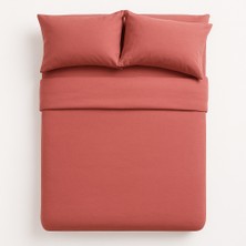 Tek Kişilik %100 Pamuk Nevresim Takımı 160 x 220 cm , Lastikli Çarşaflı Set, Gül Kurusu