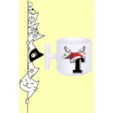 T Harf Noel Yeni Yıl Yılbaşı Tasarım Baskılı Beyaz T Sap Kupa Bardak