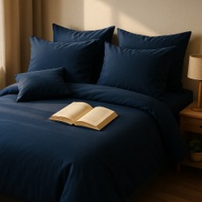 Tek Kişilik %100 Pamuk Nevresim Takımı 160 x 220 cm , Lastikli Çarşaflı Set, Lacivert