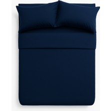 Tek Kişilik %100 Pamuk Nevresim Takımı 160 x 220 cm , Lastikli Çarşaflı Set, Lacivert