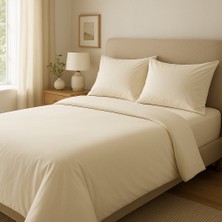 Tek Kişilik %100 Pamuk Nevresim Takımı 160 x 220 cm , Lastikli Çarşaflı Set, Krem