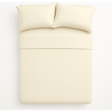 Tek Kişilik %100 Pamuk Nevresim Takımı 160 x 220 cm , Lastikli Çarşaflı Set, Krem