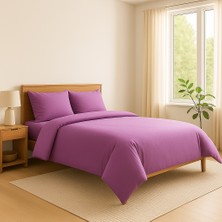 Tek Kişilik %100 Pamuk Nevresim Takımı 160 x 220 cm , Lastikli Çarşaflı Set, Lila