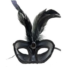 ForWhat  Gösteri Balo Kostümü İçin 18 x 20CM Siyah Rugan Kaplı Kırmızı Tüylü Maske