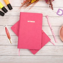 13x21 cm Pembe Deri Sert Kapak Noktalı Tarihsiz Dikişli Defter