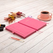 13x21 cm Pembe Deri Sert Kapak Noktalı Tarihsiz Dikişli Defter