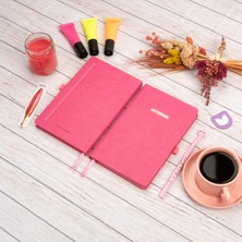 13x21 cm Pembe Deri Sert Kapak Noktalı Tarihsiz Dikişli Defter