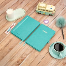 13x21 cm Turkuaz Deri Sert Kapak Noktalı Tarihsiz Dikişli Defter