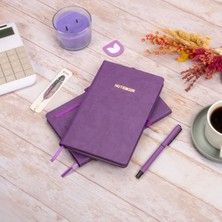 13x21 cm Mor Deri Sert Kapak Noktalı Tarihsiz Dikişli Defter