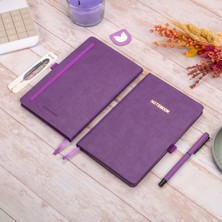 13x21 cm Mor Deri Sert Kapak Noktalı Tarihsiz Dikişli Defter
