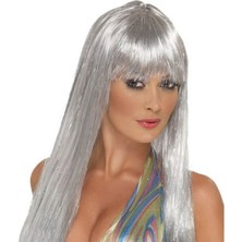 ForWhat Büro Ev Ofis Etkinlik Gösteri Kostüm Peruğu Için Platin Gri Silver Uzun Peruk Uzun Takma Saç