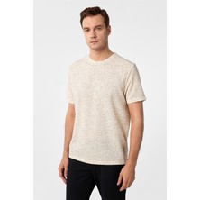 Süvari Ekru Regular Düz Bisiklet Yaka Tişört