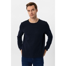 Lacivert Slim Fit Armürlü Bisiklet Yaka Triko Kazak