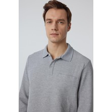 Gri Regular Armürlü Polo Yaka Triko