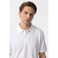 Beyaz Regular Düz Polo Yaka Tişört