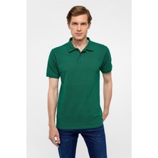 Koyu Yeşil Slim Fit Armürlü Polo Yaka Tişört