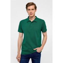 Koyu Yeşil Slim Fit Armürlü Polo Yaka Tişört
