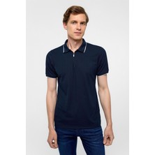 Lacivert Slim Fitilli Polo Yaka Tişört