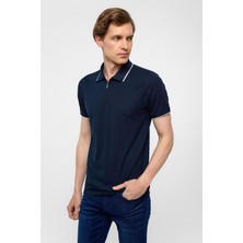 Lacivert Slim Fitilli Polo Yaka Tişört