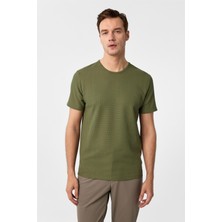 Süvari Haki Slim Fit Armürlü Bisiklet Yaka Tişört