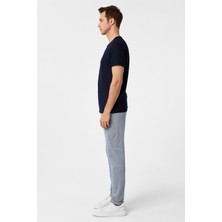 Lacivert Slim Fit Armürlü Bisiklet Yaka Tişört