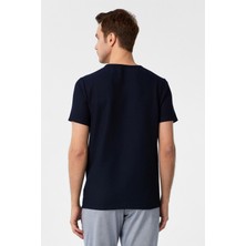 Lacivert Slim Fit Armürlü Bisiklet Yaka Tişört