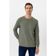 Yeşil Slim Fit Armürlü Bisiklet Yaka Triko Kazak