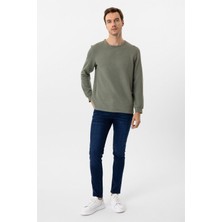 Yeşil Slim Fit Armürlü Bisiklet Yaka Triko Kazak