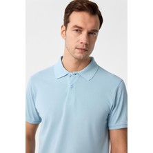 Buz Mavi Slim Fit Armürlü Polo Yaka Tişört
