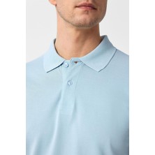 Buz Mavi Slim Fit Armürlü Polo Yaka Tişört