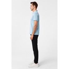Buz Mavi Slim Fit Armürlü Polo Yaka Tişört