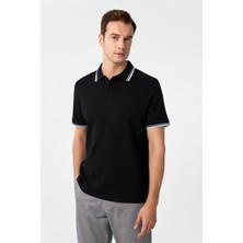 Siyah Regular Armürlü Polo Yaka Tişört
