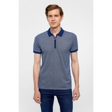 Lacivert Slim Fit Baskılı Polo Yaka Tişört