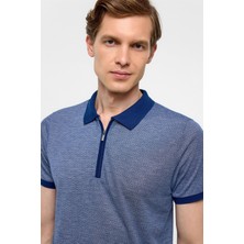 Lacivert Slim Fit Baskılı Polo Yaka Tişört