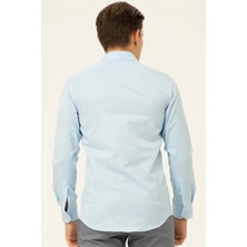 Buz Mavi Slim Fit Armürlü Klasik Yaka Gömlek
