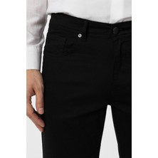 Siyah Slim Fit 5 Cep Kalıp Armürlü Kanvas Pantolon