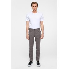 Gri Slim Fit 5 Cep Kalıp Armürlü Kanvas Pantolon