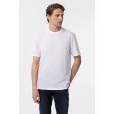 Beyaz Slim Fit Armürlü Bisiklet Yaka Tişört
