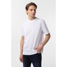 Beyaz Slim Fit Armürlü Bisiklet Yaka Tişört