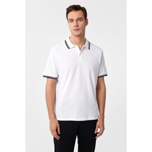 Beyaz Regular Armürlü Polo Yaka Tişört