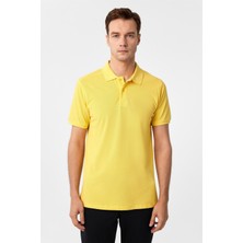 Süvari Sarı Slim Fit Armürlü Polo Yaka Tişört