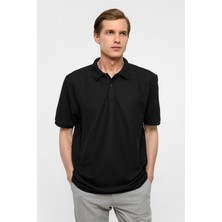 Süvari Siyah Regular Armürlü Polo Yaka Tişört