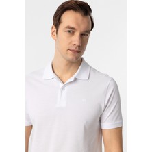 Beyaz Slim Fit Düz Polo Yaka Tişört